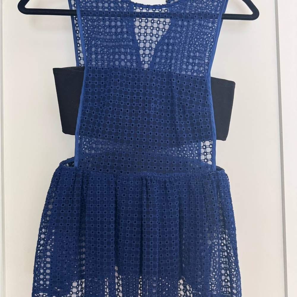 Self-Portrait Blue Lace Peplum Top - Size US 4 (UK 8)